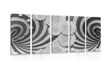 5-częściowy obraz abstrakcyjna spirala w wersji czarno-białej - 200x100
