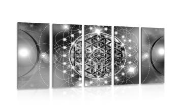 5-częściowy obraz czarująca Mandala w wersji czarno-białej - 100x50