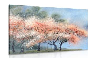 Obraz kwitnące drzewa w wersji akwarela - 120x80