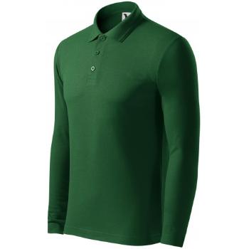 Męska koszulka polo z długim rękawem, butelkowa zieleń, XL