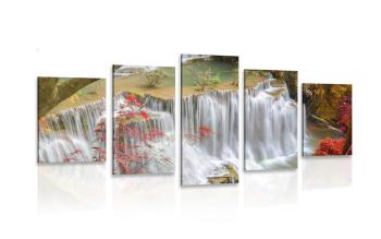 5-częściowy obraz leśny wodospad - 100x50