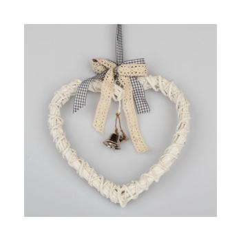 Biały rattanowy wieniec w kształcie serca Dakls Bell, 20 cm