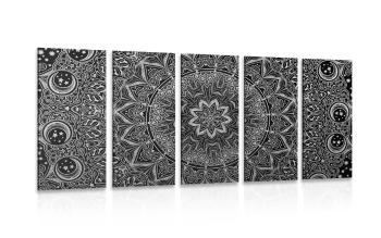 5-częściowy obraz Mandala orientalna w wersji czarno-białej - 200x100