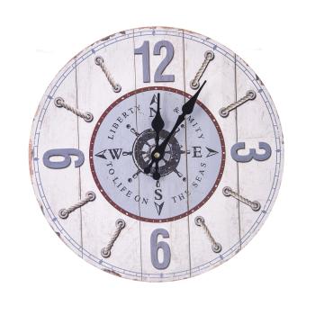 Zegar ścienny drewno - biały/niebieski - Rozmiar 35 x 35 x 5 cm