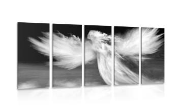 5-częściowy obraz postać anioła w chmurach w wersji czarno-białej - 200x100
