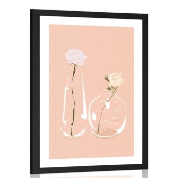 Plakat z passepartout minimalistyczne kwiaty w wazonie - 40x60 silver