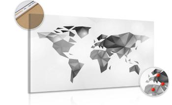 Obraz origami mapa świata w wersji czarno-białej na korku - 90x60  peg