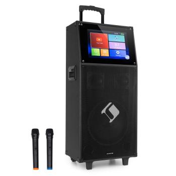 Auna KTV M, zestaw do karaoke, ekran dotykowy 12.1", 2 × mikrofon UHF, Wi-Fi, Bluetooth, USB, SD, HDMI, kółka