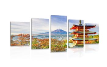 5-częściowy obraz widok na Pagodę Chureito i górę Fuji - 100x50