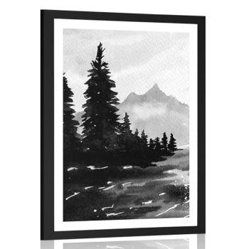 Plakat z passe-partout artystyczny krajobraz w czerni i bieli - 20x30 white