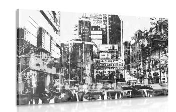 Obraz abstrakcyjna panorama miasta w wersji czarno-białej