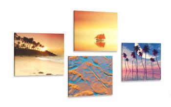 Zestaw obrazów morze i plaża w ciekawych kolorach - 4x 40x40