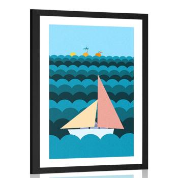 Plakat z passepartout łódź na morzu - 60x90 white