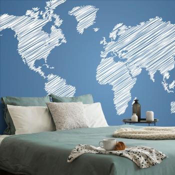 Samoprzylepna tapeta drukowana mapa świata na niebieskim tle - 225x150