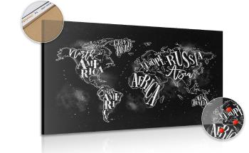 Obraz na korku modna czarno-biała mapa świata - 90x60  color mix