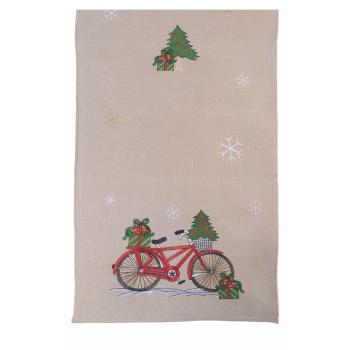 Beżowy świąteczny bieżnik Villa d'Este Xmas Bicycle, 40x175 cm