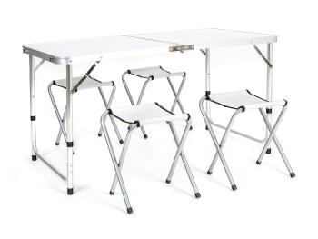 Zestaw kempingowy 4 + 1 - biały - Rozmiar stół 120x60 cm + 4 krzesła