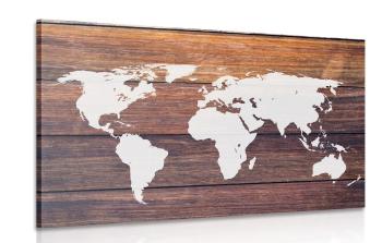 Obraz mapa świata z drewnianym tłem - 60x40