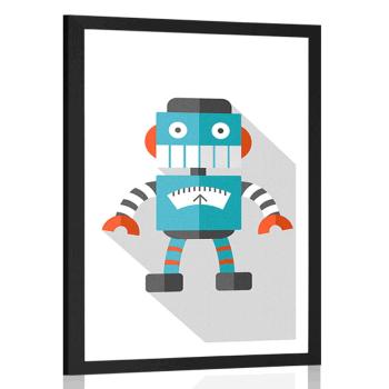 Plakat z passe-partout niebieski robot na białym tle - 60x90 black
