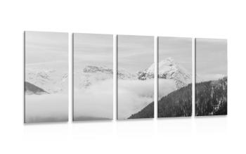 5-częściowy obraz krajobraz zimowy w wersji czarno-białej - 100x50