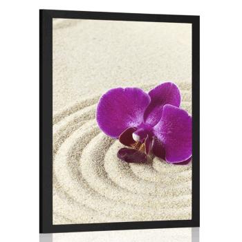 Plakat piaszczysty ogród zen z fioletową orchideą - 60x90 silver
