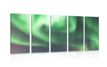 5-częściowy obraz piękna, zielona zorza polarna - 200x100