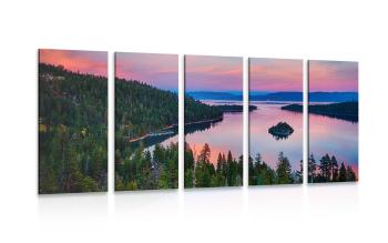 5-częściowy obraz jezioro o zachodzie słońca - 200x100