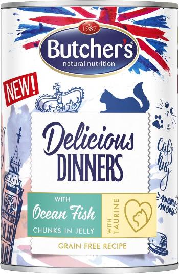 BUTCHER'S Delicious Dinners, karma dla kota, kawałki z rybą morską w galaretce, 400g