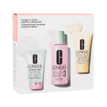 Clinique 3-Step Skin Care zestaw Oczyszczająca woda do twarzy 60 ml + mydło do twarzy 30 ml + nawilżający żel 30 ml dla kobiet Uszkodzone pudełko