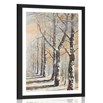 Plakat z passe-partout zimowa aleja drzew - 60x90 black