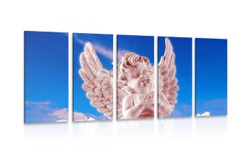 5-częściowy obraz różowy opiekuńczy aniołek na niebie