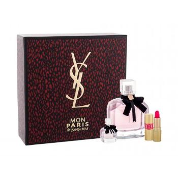 Yves Saint Laurent Mon Paris zestaw Edp 90 ml + Edp 7,5 ml + Pomadka Rouge Volupte Shine N. 49 dla kobiet