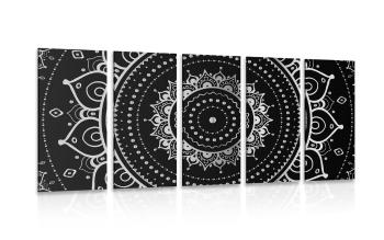 5-częściowy obraz Mandala w wersji czarno-białej - 200x100