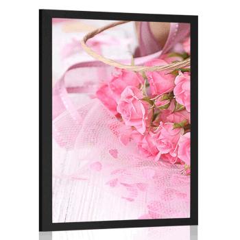 Plakat romantyczny różowy bukiet róż - 40x60 silver