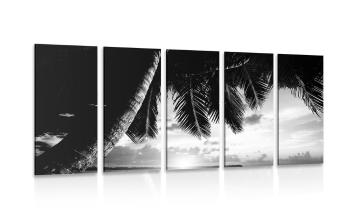 5-częściowy obraz wschód słońca na karaibskiej plaży w wersji czarno-białej - 100x50
