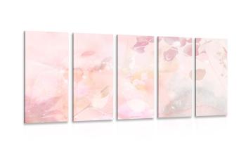 5-częściowy obraz jesienne liście z różowym akcentem - 200x100