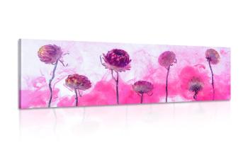Obraz kwiaty w różowej parze - 135x45