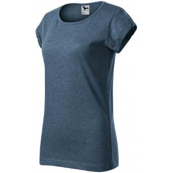 Koszulka damska z podwiniętymi rękawami, ciemny dżinsowy marmur, XL