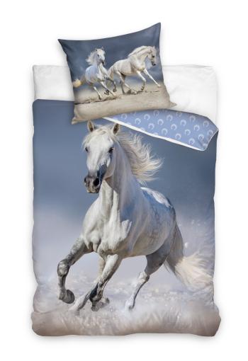 Pościel bawełniana Biały Koń - jasnoniebieski, nadruk - Rozmiar 140x200+70x90 cm
