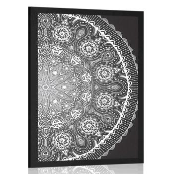 Plakat ozdobna mandala z koronką w czarno-białym wzorze