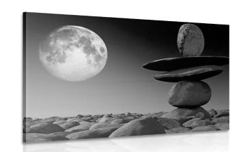 Obraz ułożone kamienie w świetle księżyca w wersji czarno-białej - 60x40