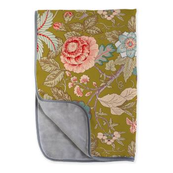 Zielony koc Velvet Atelier Japanese Flowers, 170x130 cm