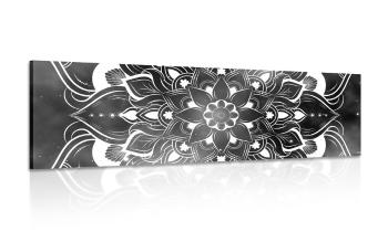 Obraz nowoczesna Mandala z orientalnym wzorem w wersji czarno-białej - 150x50