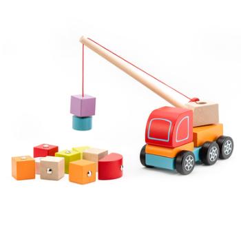 Cubika Toys Drewniana zabawka ciężarówka z dźwigiem