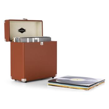 Auna Vinylbox, walizka na płyty winylowe, skórzana, 30 płyt winylowych, styl retro, kolor brązowy