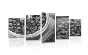 5-częściowy obraz młynek do kawy vintage w czarnobiałym kolorze - 200x100