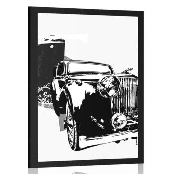Plakat czarno-biały samochód retro z abstrakcją - 30x45 white