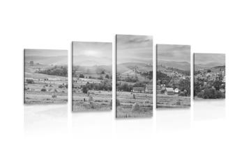 5-częściowy obraz stogi siana w Karpatach w wersji czarno-białej - 200x100