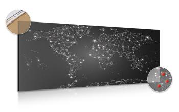 Obraz na korku czarno-biała mapa świata