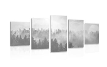 5-częściowy obraz mgła nad lasem w wersji czarno-białej - 200x100